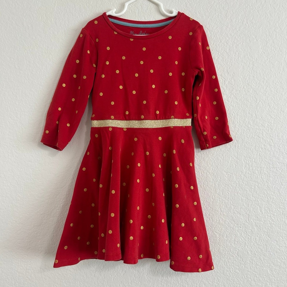 Mini Boden Holiday Dress Red Gold Glitter Dots Size 7